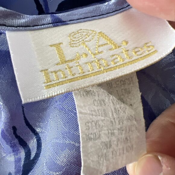 LA Intimates Robe Women Medium Blue Purple Floral Satin Belted Kimono Sleepwear - Picture 5 of 13